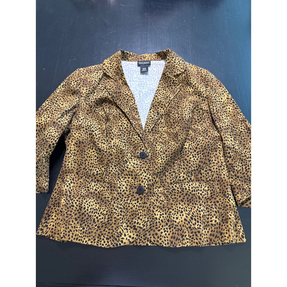 Tara Jones‎ Leopard Print Blazer Jacket Womens 16W Brown Black Animal Print